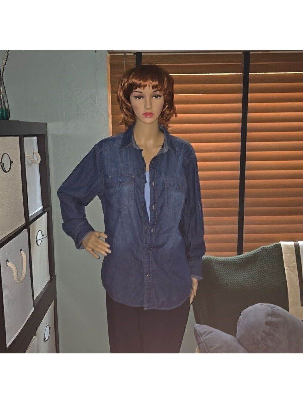 Rock Republic Blue Denim Blouse Medium #BL3 - Picture 4 of 8